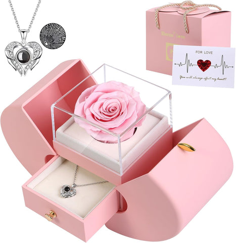 Firestyle Preserved Real Rose Gifts for Women,Mum,Wife,Eternal Flowers Rose with I Love You Necklace in 100 Languages,Gifts for her on Birthday, Anniversary, Valentine's Day, Mother's Day, Christmas luxora jewellery