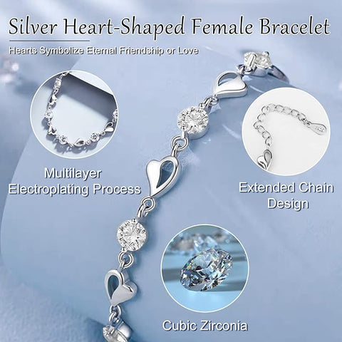 Heart Bracelet Sparkle Cubic Zirconia Bracelet for Women Girls