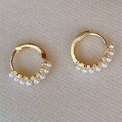 Hoop Mini Pearls Gold Stud Earrings Womens