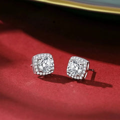 Crystal Square Stone Stud Earrings Silver Womens Jewellery Gift UK