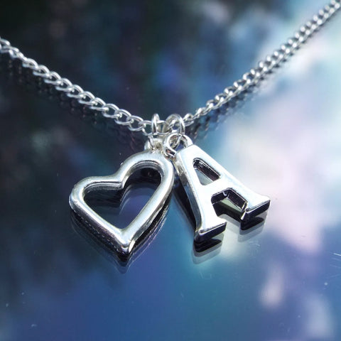 Initial Heart Pendant Necklace Personalised Silver Plated Letter