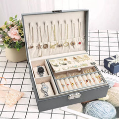 "2-Layer Grey Jewellery Box – Ring & Necklace Organizer" luxora jewellery