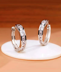 Silver Huggie Hoop Clip Stone Earrings Womens Girls Jewellery Gift