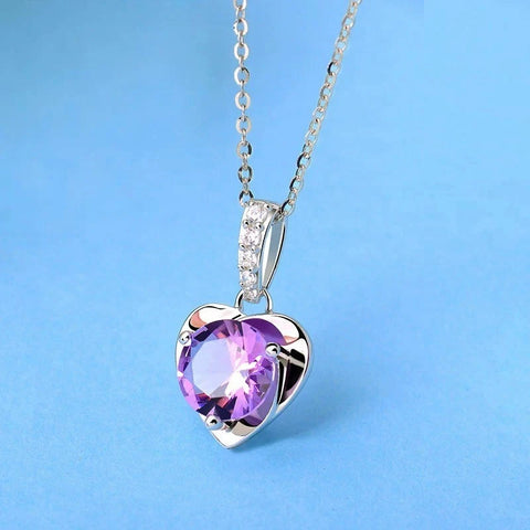 Purple Crystal Heart Pendant – 925 Sterling Silver Necklace luxora jewellery