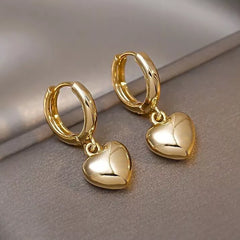 Gold Heart Drop Dangle Hoop Earrings Women Girls Jewellery