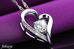 Crystal Heart PendantSilver Necklace Chain Women Jewellery