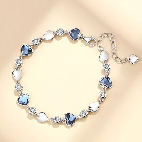 Silver Crystal Love Heart Linked Charm Bracelet Women