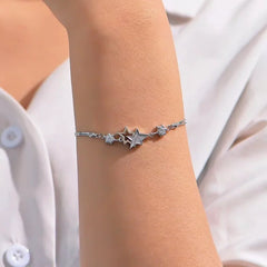 Silver Double Layer Star Linked Charm Bracelet Women