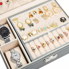 "2-Layer Grey Jewellery Box – Ring & Necklace Organizer" luxora jewellery