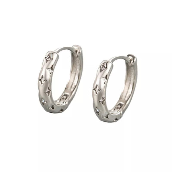 Sterling Silver Multi Star CZ Hoop Huggie Earrings