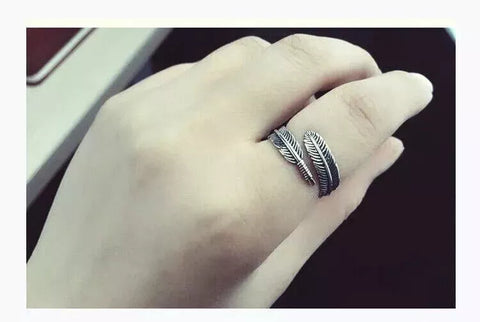 Silver Plated Leaf/Feather Ring For Women