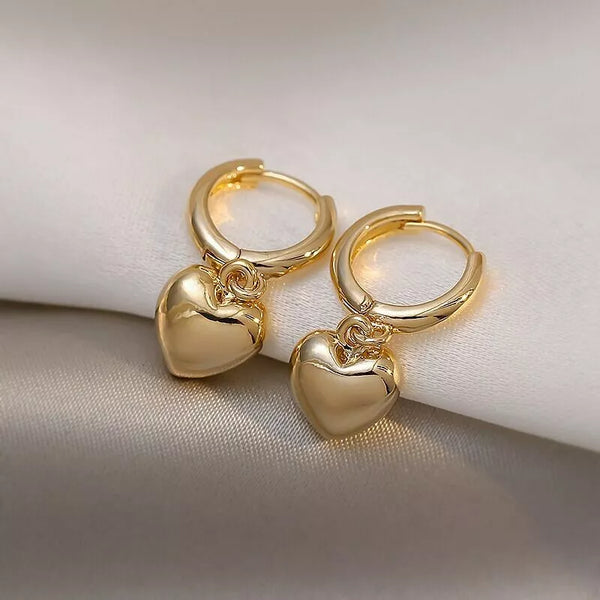 Gold Heart Drop Dangle Hoop Earrings Women Girls Jewellery