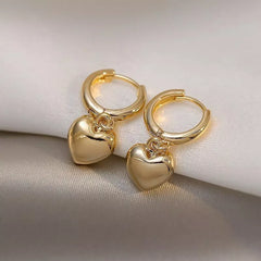 Gold Heart Drop Dangle Hoop Earrings Women Girls Jewellery