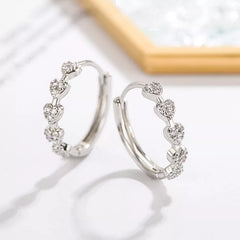 Silver Shiny CZ Heart Huggie Hoop Circle Earrings Women Girls Gift