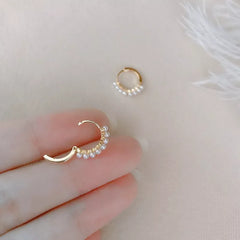 Hoop Mini Pearls Gold Stud Earrings Womens