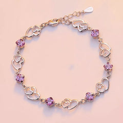 Heart Linked Charm Bracelet Women Girls