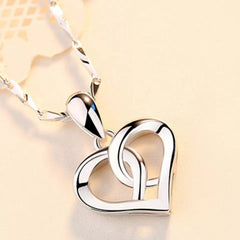 925 Sterling Silver Floating Double Heart Pendant – CZ Crystal Necklace (UK) luxora jewellery