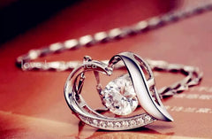 Crystal Heart PendantSilver Necklace Chain Women Jewellery