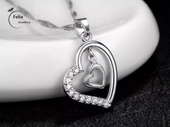 Double Heart Pendant – 925 Sterling Silver Necklac luxora jewellery