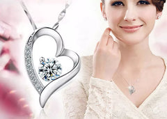 Crystal Heart PendantSilver Necklace Chain Women Jewellery
