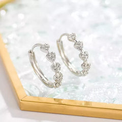 Silver Shiny CZ Heart Huggie Hoop Circle Earrings Women Girls Gift