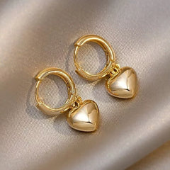 Gold Heart Drop Dangle Hoop Earrings Women Girls Jewellery