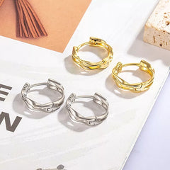 Silver Double Twist Hoop Circle Huggie Earrings Women