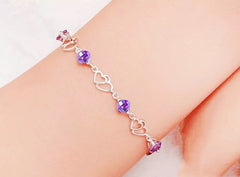 Heart Linked Charm Bracelet Women Girls