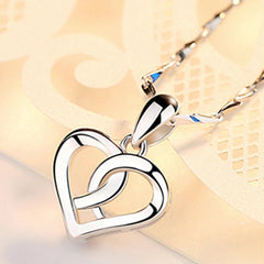 925 Sterling Silver Floating Double Heart Pendant – CZ Crystal Necklace (UK) luxora jewellery