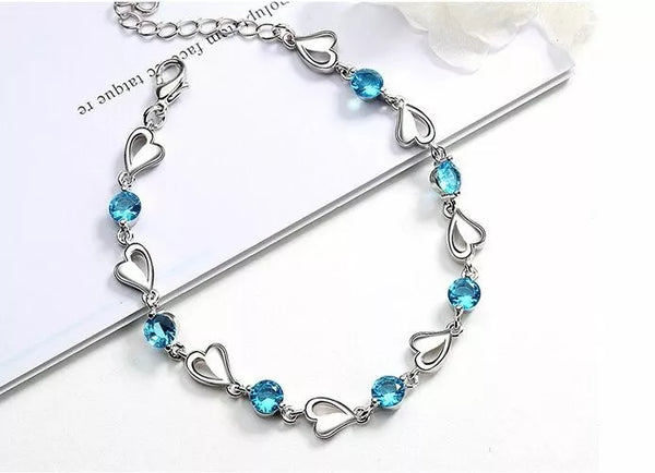 Crystal Stone Heart Linked Charm Bracelet Women