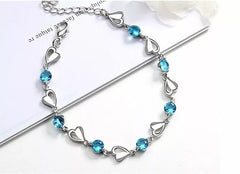 Crystal Stone Heart Linked Charm Bracelet Women