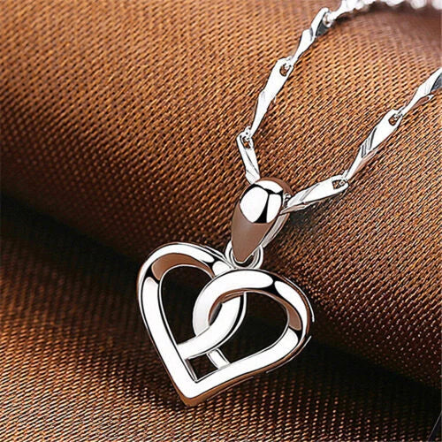 925 Sterling Silver Floating Double Heart Pendant – CZ Crystal Necklace (UK) luxora jewellery