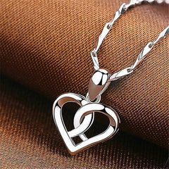 925 Sterling Silver Floating Double Heart Pendant – CZ Crystal Necklace (UK) luxora jewellery