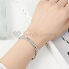 Silver Filled Emerald Cut Cubic Zirconia Inlaid Tennis Bracelet