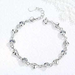Crystal Stone Heart Linked Charm Bracelet Women