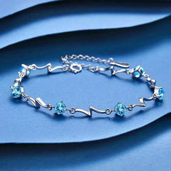 Crystal Stone Linked Charm Bracelet Women