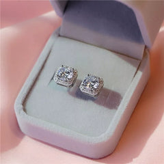 Crystal Square Stone Stud Earrings Silver Womens Jewellery Gift UK