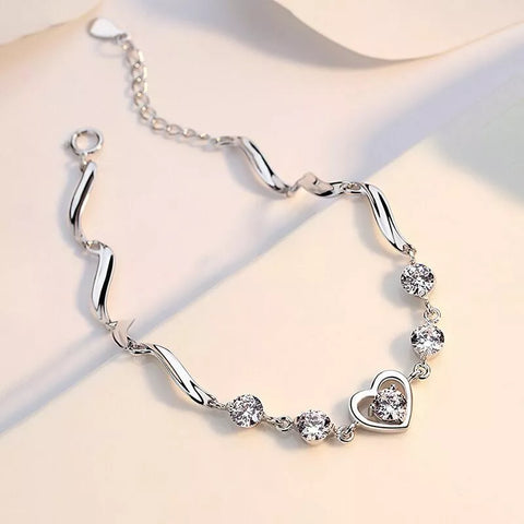 Silver Love Heart Charm Bracelet Womens Girls Jewellery