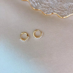 Hoop Mini Pearls Gold Stud Earrings Womens