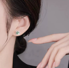 Crystal Square Stone Stud Earrings Silver Womens Jewellery Gift UK