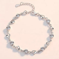 Crystal Stone Heart Linked Charm Bracelet Women