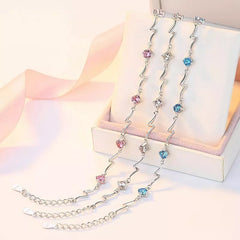 Crystal Stone Linked Charm Bracelet Women
