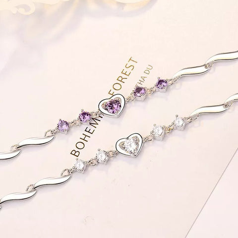 Silver Love Heart Charm Bracelet Womens Girls Jewellery
