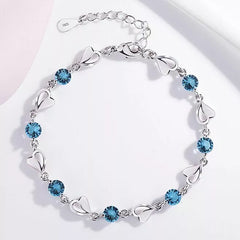 Crystal Stone Heart Linked Charm Bracelet Women