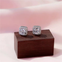 Crystal Square Stone Stud Earrings Silver Womens Jewellery Gift UK