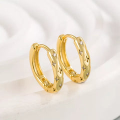 Sterling Silver Multi Star CZ Hoop Huggie Earrings