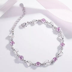 Crystal Stone Heart Linked Charm Bracelet Women