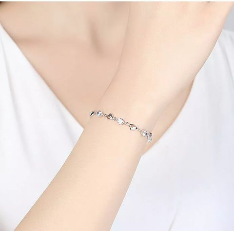 Silver Crystal Stone Heart Linked Charm Bracelet Women Jewellery UK