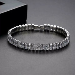 Silver Filled Emerald Cut Cubic Zirconia Inlaid Tennis Bracelet