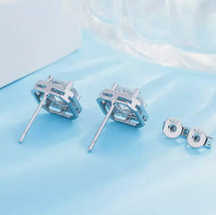 Crystal Square Stone Stud Earrings Silver Womens Jewellery Gift UK